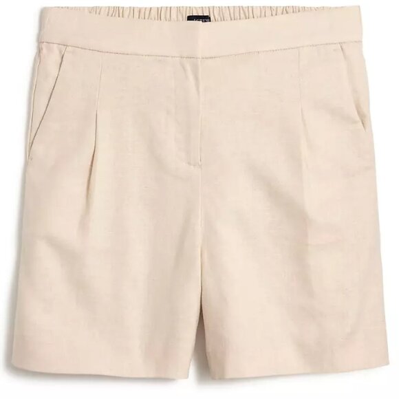 J. Crew Dusty Ivory Elastic-back Linen-Blend Pleated Short/NWT/12 - Picture 1 of 15
